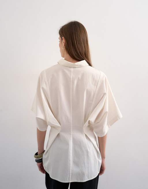 Topshop - Chemise oversize à manches courtes et détails ajourés - Blanc, 4 de 4