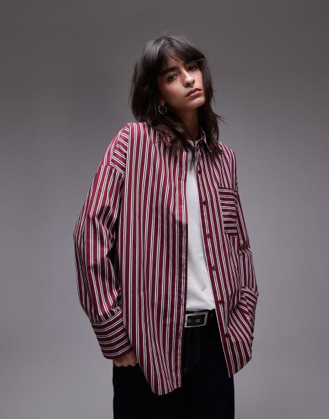Topshop - Chemise oversize à rayures - Bordeaux - view 1