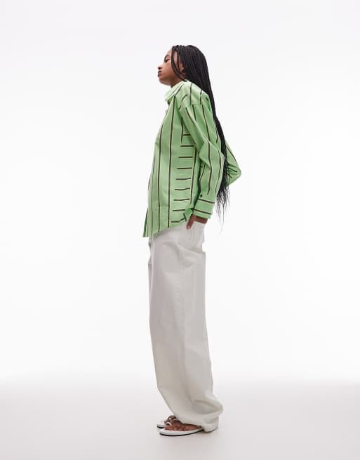 Topshop - Chemise oversize à rayures - Vert et jaune, 2 de 4