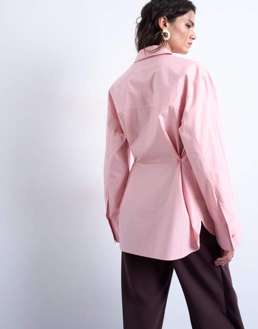 Topshop - Chemise oversize avec pinces aux poignets - Rose, 4 de 4