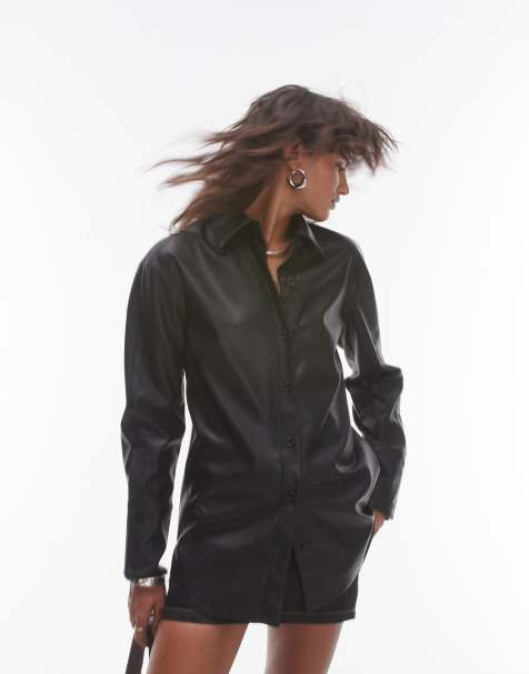 Topshop - Chemise oversize imitation cuir - Noir - view 1