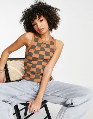 Topshop chequer chocolate vest in brown
