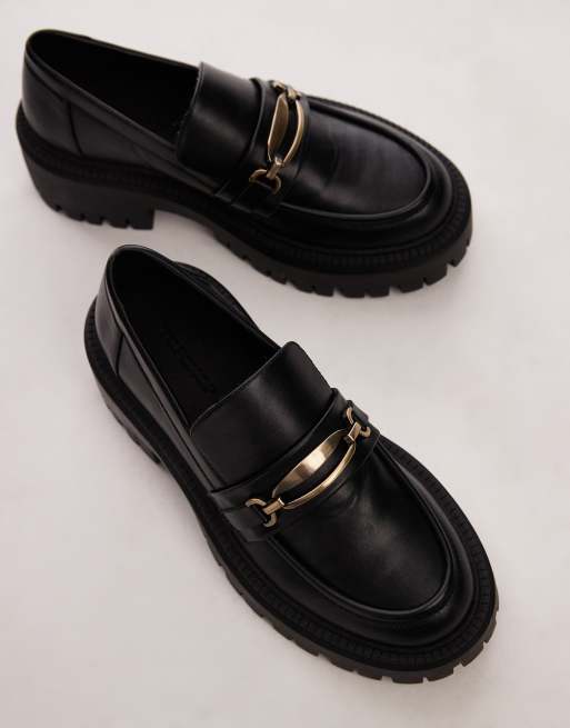Topshop Cher chunky loafers with gold trim in black, 3 of 4