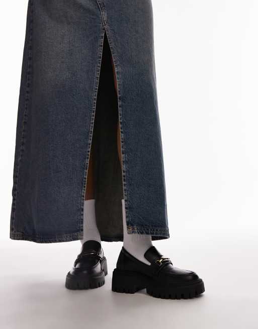Topshop – Cher – Svarta, grova loafers med guldfärgade detaljer, 4 av 4