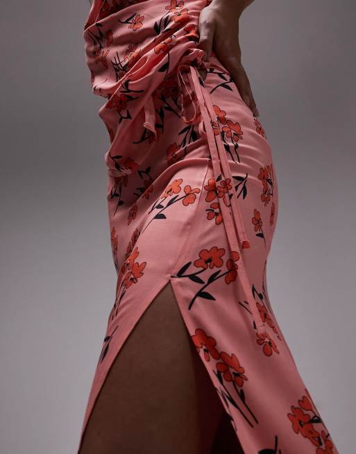Topshop cherry blossom split maxi skirt in pink part of a set