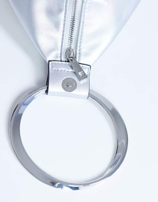 Topshop - Cherry - Borsa a mano con manico in metallo tonalità argento, 3 di 4