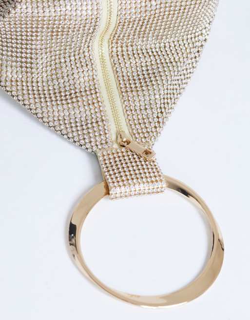 Topshop - Cherry - Borsa a mano piccola con manico in metallo dorato e strass, 3 di 4