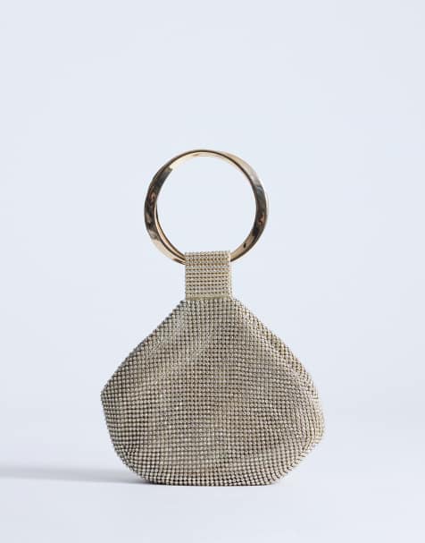 Topshop – Cherry – Kleine Handtasche mit Metallgriff in Gold-Optik mit Strassbesatz - view 1