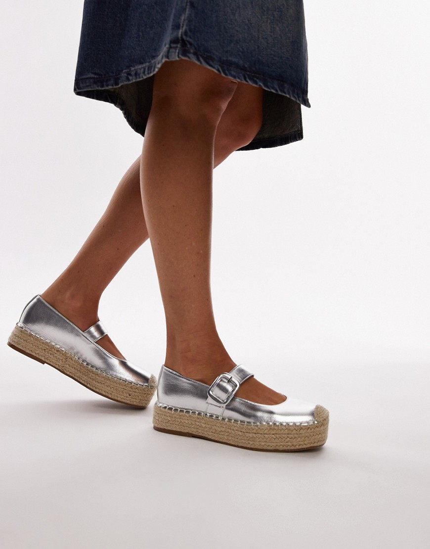 Topshop Cherry mary jane espadrille in silver
