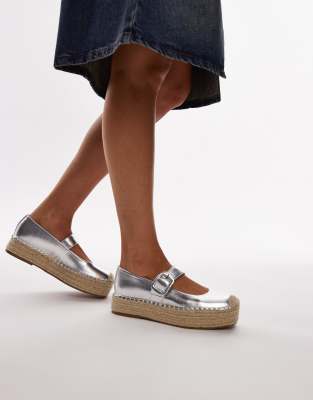 Topshop Cherry Mary Jane Espadrilles In Silver In Silver