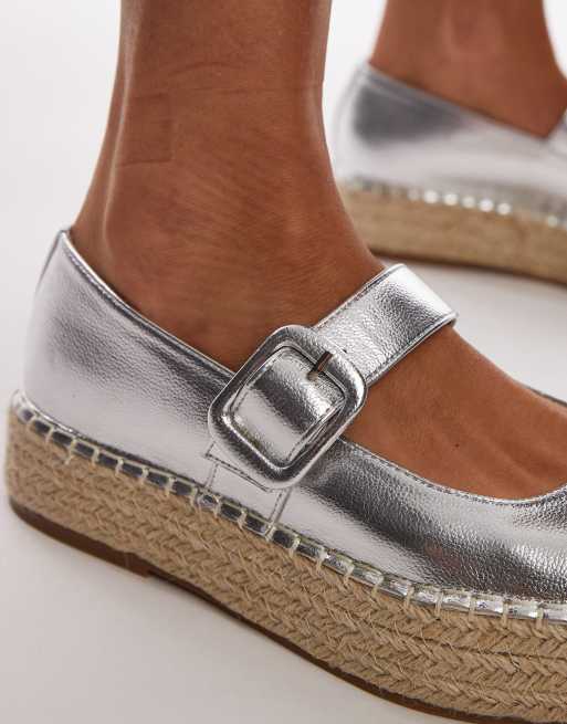 Silver leather fashion espadrilles