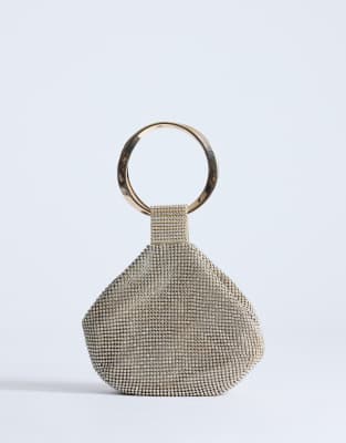 Topshop Cherry metal handle clutch purse in gold-tone rhinestones