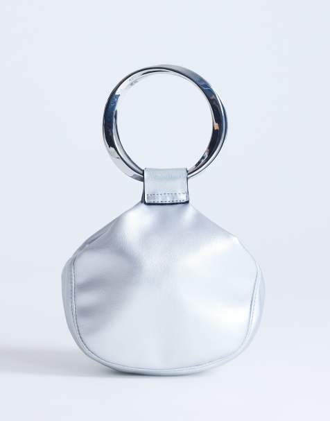 Topshop Cherry metal handle clutch purse in silver - view 1