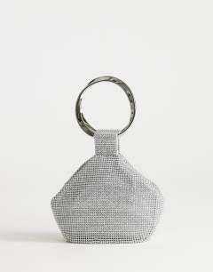 Cherry metal handle grab bag in silver diamante