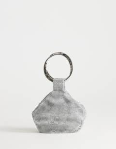 Model wearing Cherry metal handle grab bag in silver diamante