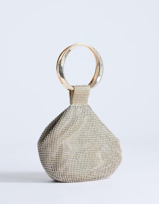 Topshop Cherry metal handle small clutch purse in gold rhinestones, 4 of 4