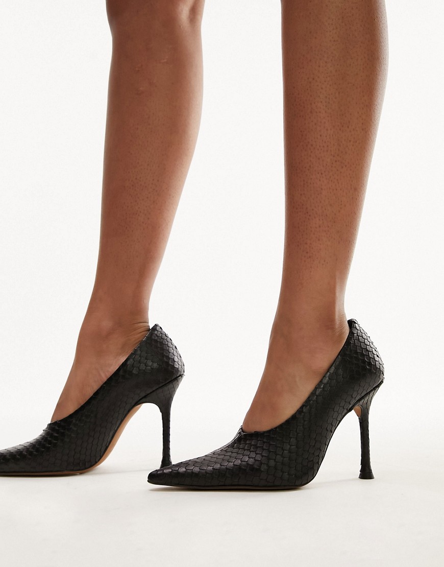 Topshop Carla Premium Leather High Vamp Heeled Shoe In Black
