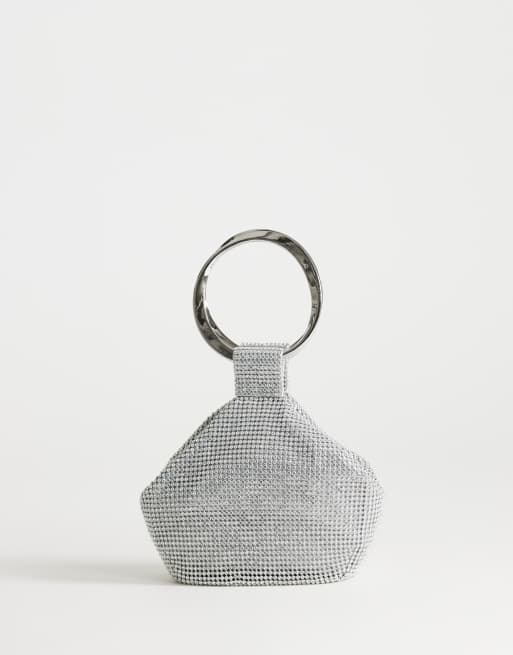 Topshop - Cherry - Sac à main à strass avec poignée en métal - Argenté, 4 de 4