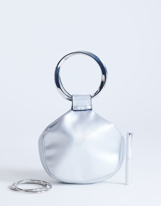 Topshop - Cherry - Sølvfarvet håndtaske med metalhank, 2 af 4