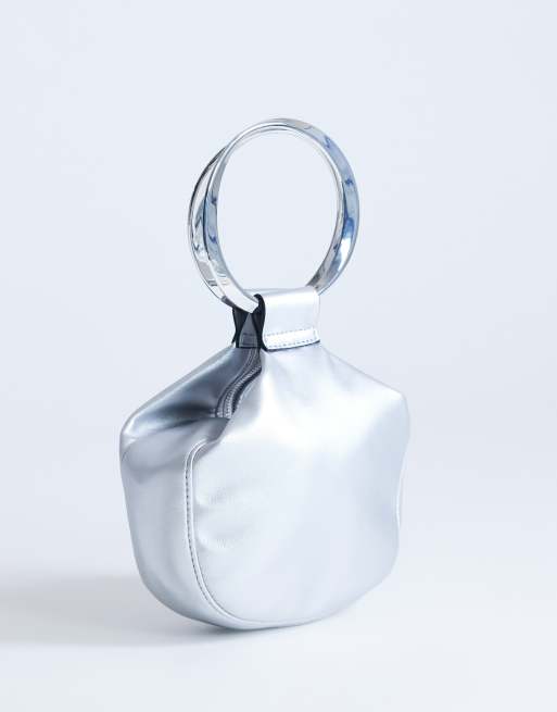 Topshop - Cherry - Sølvfarvet håndtaske med metalhank, 4 af 4