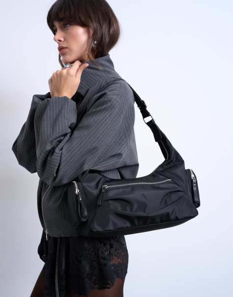 Topshop - Cheryl - Borsa a tracolla grande in nylon nera - view 1