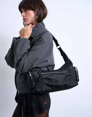 Topshop - Cheryl - Grand sac bandoulière en nylon - Noir