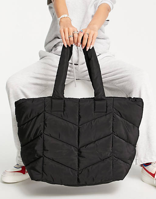 Topshop chevron quilted tote in black | ASOS