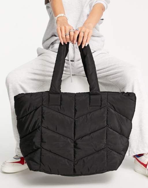 chevron quilted tote in black ASOS