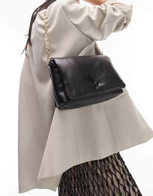 Chia padded chain crossbody bag with detachable chain in black