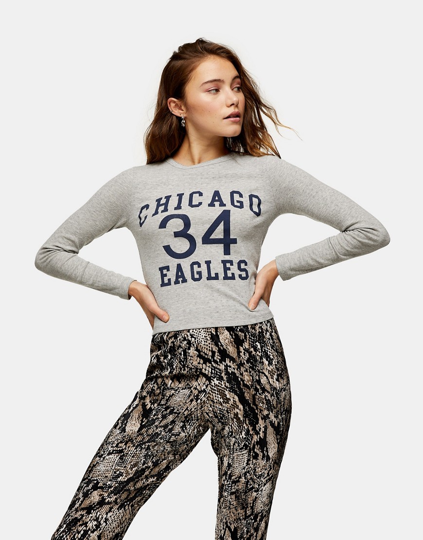 Topshop chicago eagles long sleeve top in gray heather-Brown