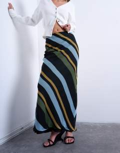 Chiffon bias maxi skirt in bold stripe