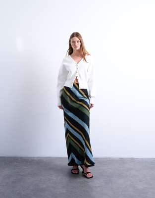 Topshop Chiffon Bias Midi Skirt In Multi