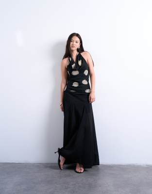 Topshop Chiffon Cowl Neck Top In Black