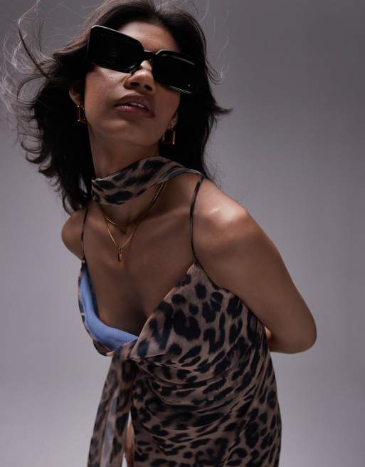 Topshop chiffon cowl slip dress in leopard with blue print chiffon with  scarf | ASOS