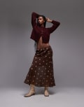 [Topshop] Topshop chiffon cutabout skirt in brown polka dot 16 Brown