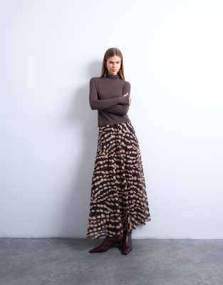 Topshop Chiffon Full Maxi Skirt In Brown