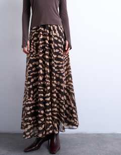 Model wearing Chiffon full maxi skirt in abstract zebra