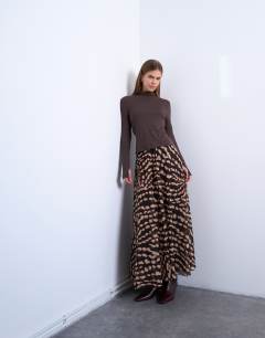 Model wearing Chiffon full maxi skirt in abstract zebra