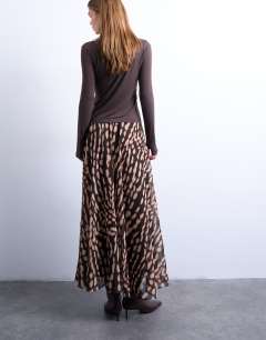 Model wearing Chiffon full maxi skirt in abstract zebra