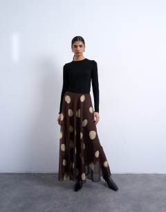 Chiffon full maxi skirt in choc spot