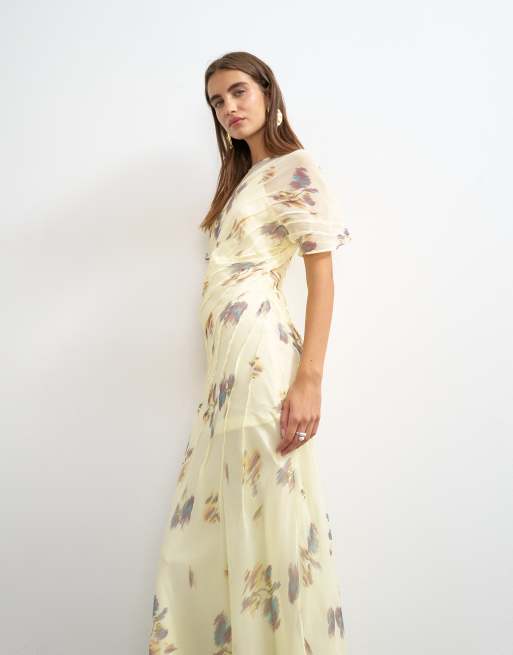 topshop chiffon maxi dress Topshop chiffon maxi dress with pintuck details in lemon blurred floral