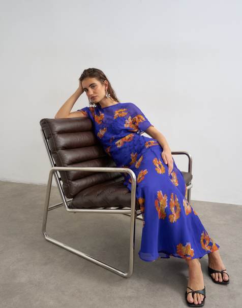 Topshop chiffon maxi dress with pintucks detail in purple and orange floral - view 1