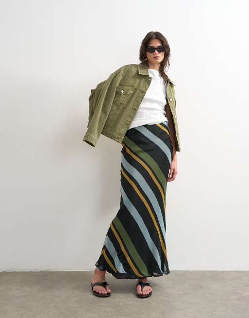 Topshop – Chiffon-Maxirock mit Schrägschnitt und plakativem Streifenmuster, 2 von 5