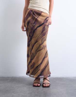 Topshop Chiffon Midi Skirt In Multi