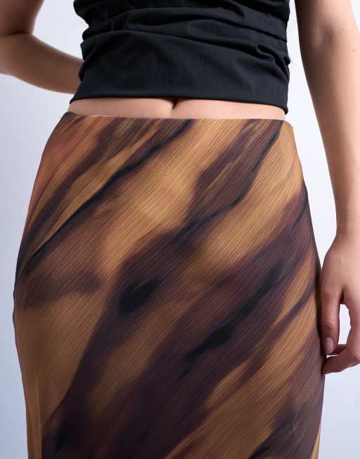 Topshop chiffon midi skirt in woodgrain, 4 of 5