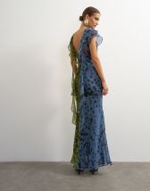 Topshop chiffon scarf detail maxi dress in half and half khaki and blue abstract spot print