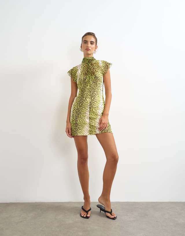 topshop dresses chiffon scarf detail mini dress in yellow animal print Size:XL - MAXI length Ivory and Beige Dress QOS-XMAS-24 Pinafore With its regular fit