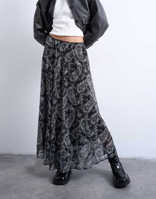 Topshop chiffon seam detail circle maxi skirt in paisley print