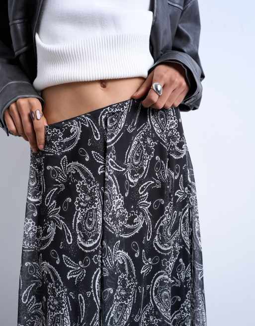 Topshop chiffon seam detail circle maxi skirt in paisley print