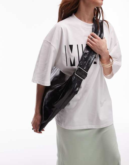 Topshop - Chloe - Crossbody tas in zwart craquelé, 2 van 4